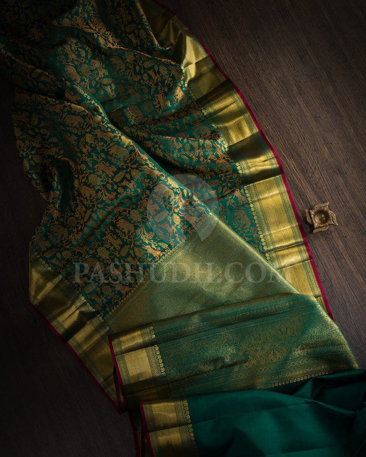 Bottle Green Bridal Kanjivaram Silk Saree-S1571(C)