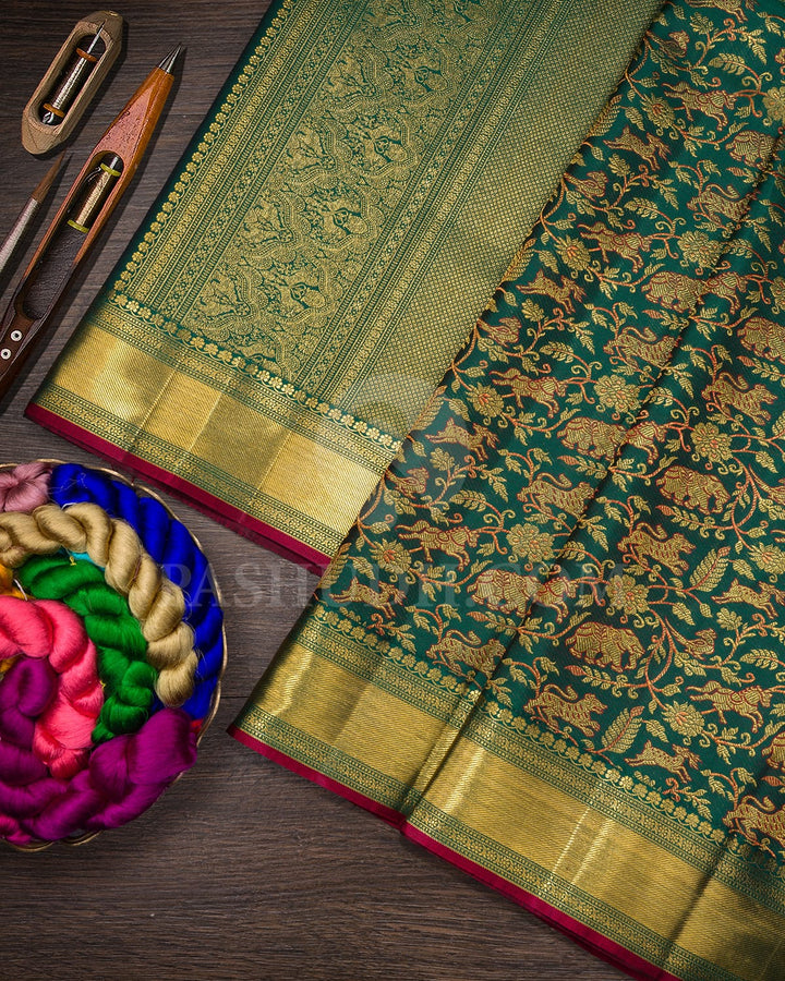 Bottle Green Bridal Kanjivaram Silk Saree-S1571(C)