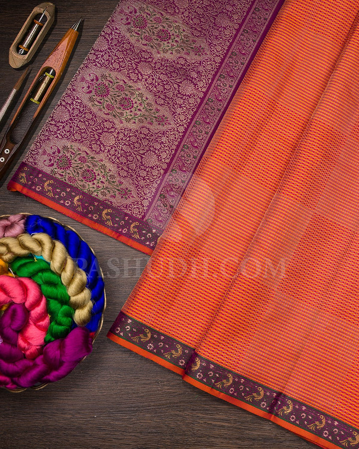 Orange And Maroon With Magenta Kanjivaram Silk Saree-DJ419(A)