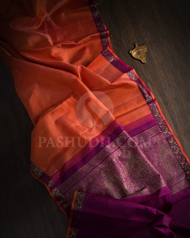 Orange And Maroon With Magenta Kanjivaram Silk Saree-DJ419(A)