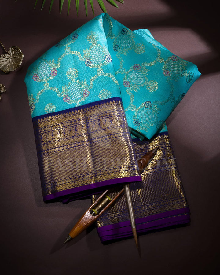 Sky Blue With Navy Blue Kanjivaram Silk Saree-S1604(B)
