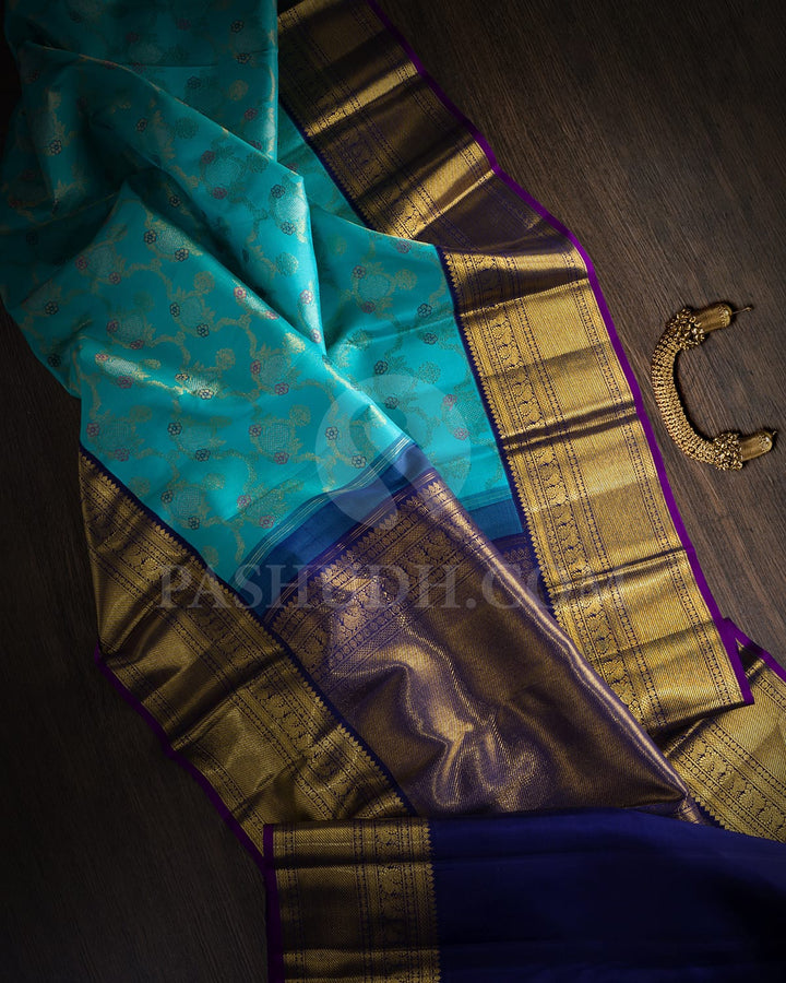 Sky Blue With Navy Blue Kanjivaram Silk Saree-S1604(B)