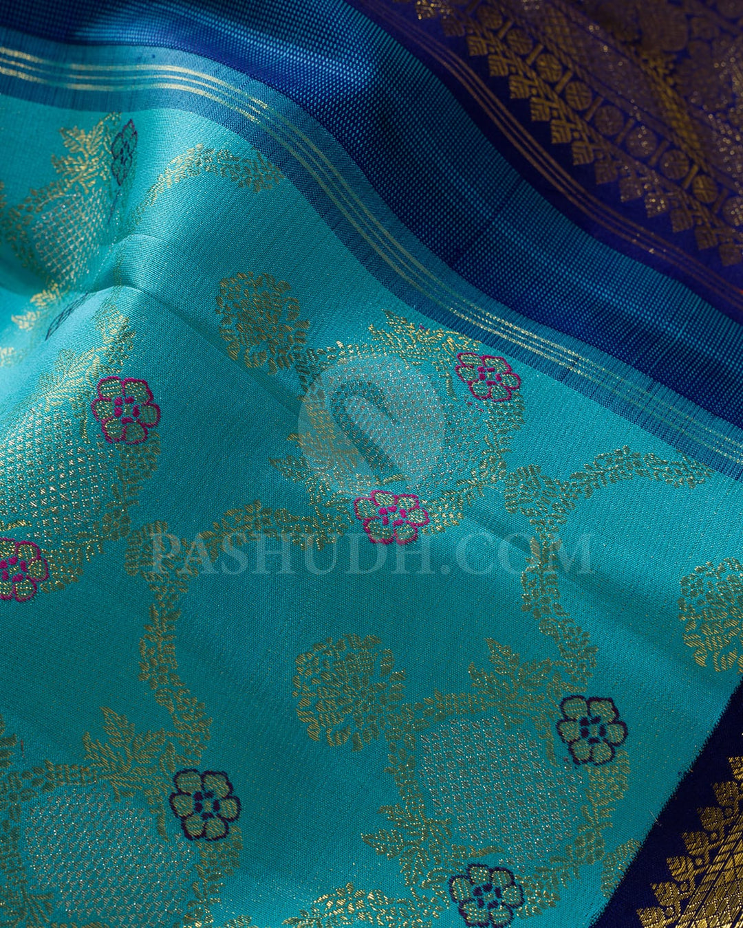 Sky Blue With Navy Blue Kanjivaram Silk Saree-S1604(B)