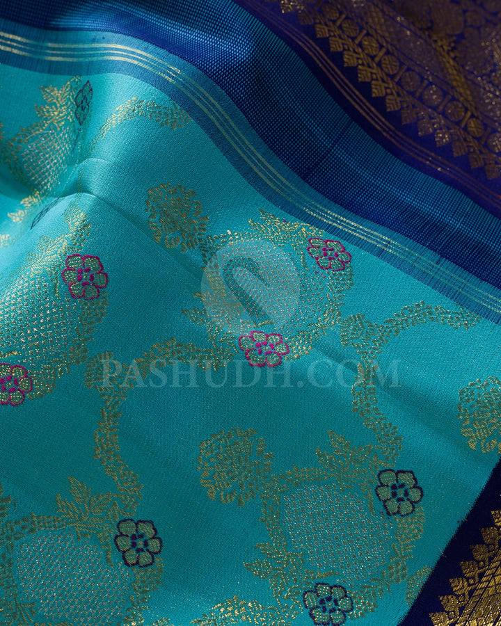 Sky Blue With Navy Blue Kanjivaram Silk Saree-S1604(B)