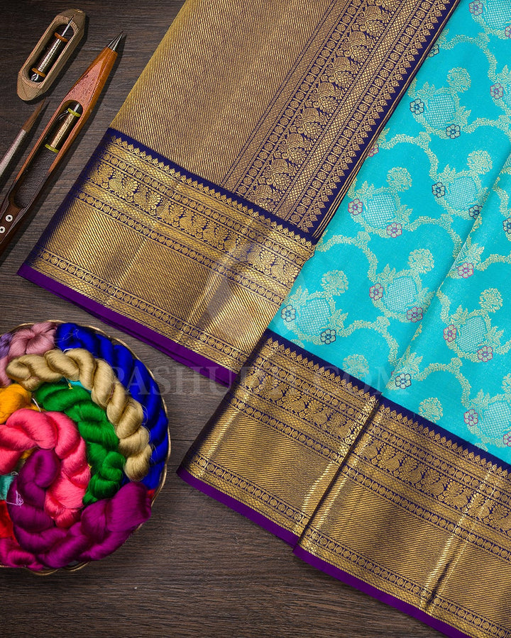 Sky Blue With Navy Blue Kanjivaram Silk Saree-S1604(B)