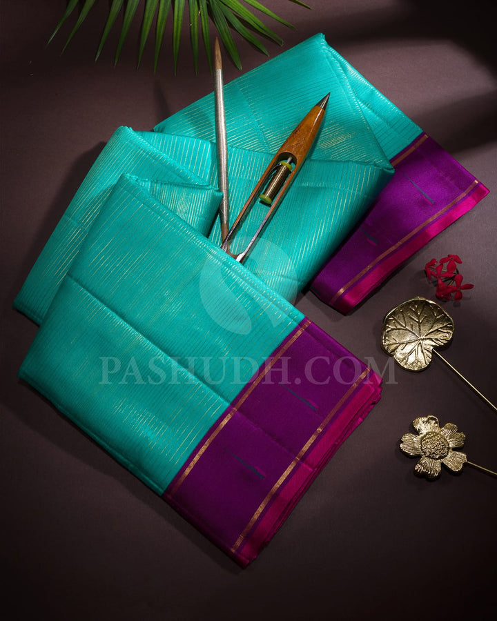 Turquoise Blue With Violet Kanjivaram Silk Saree-S1629(A)