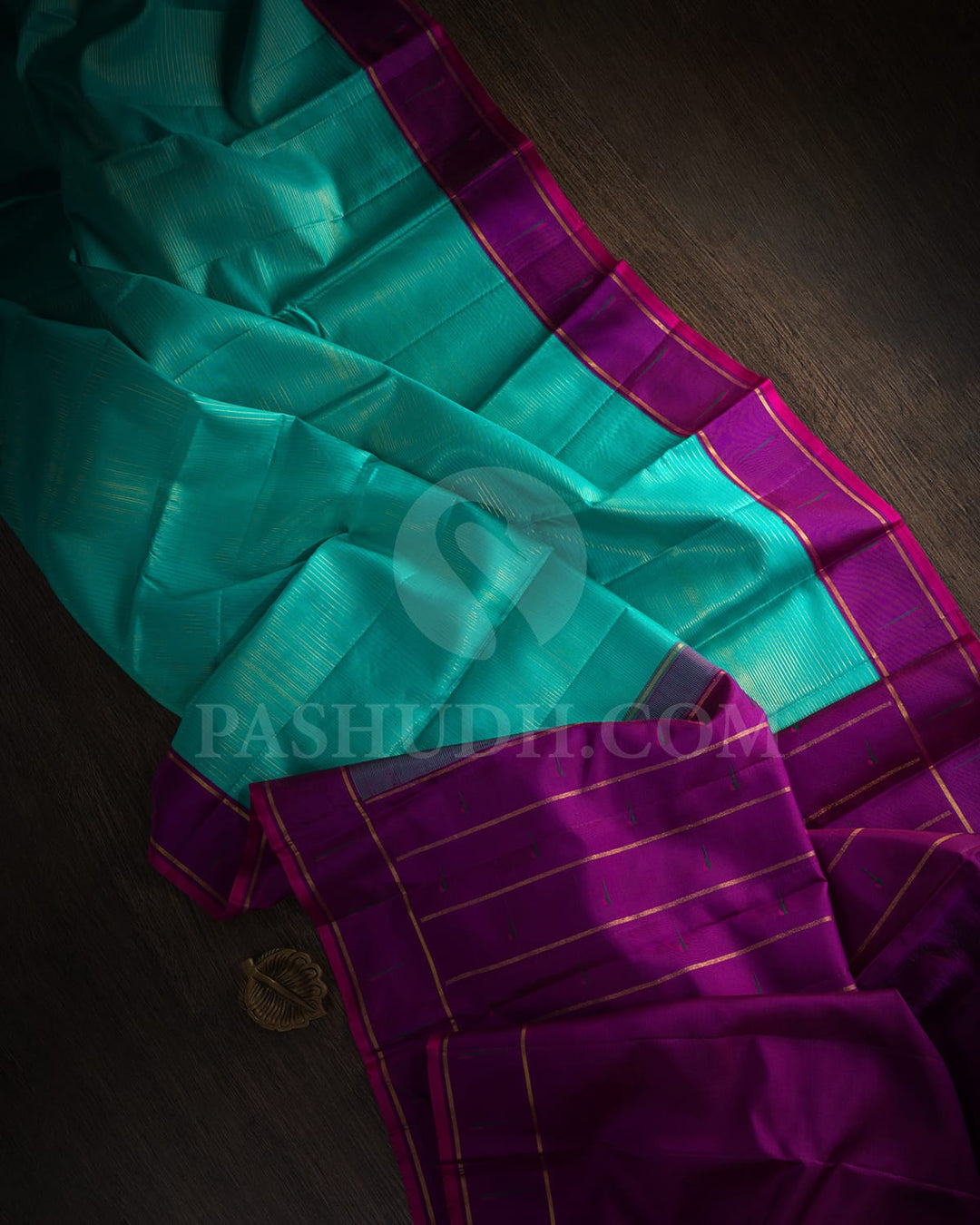 Turquoise Blue With Violet Kanjivaram Silk Saree-S1629(A)