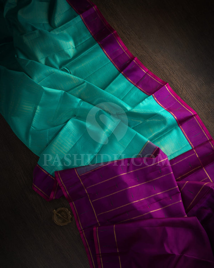 Turquoise Blue With Violet Kanjivaram Silk Saree-S1629(A)