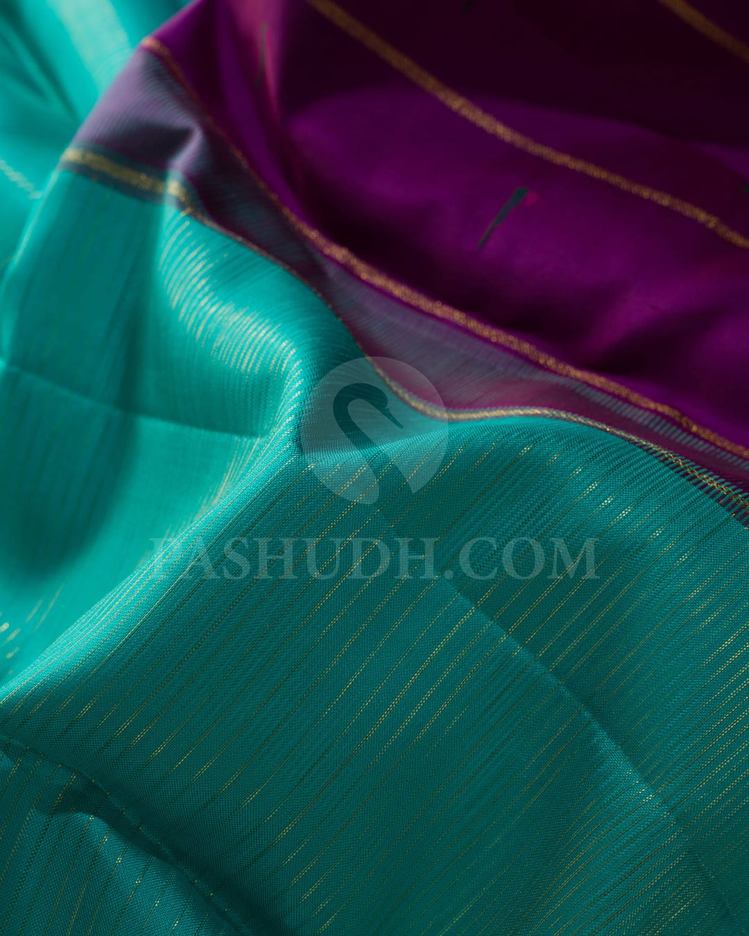 Turquoise Blue With Violet Kanjivaram Silk Saree-S1629(A)
