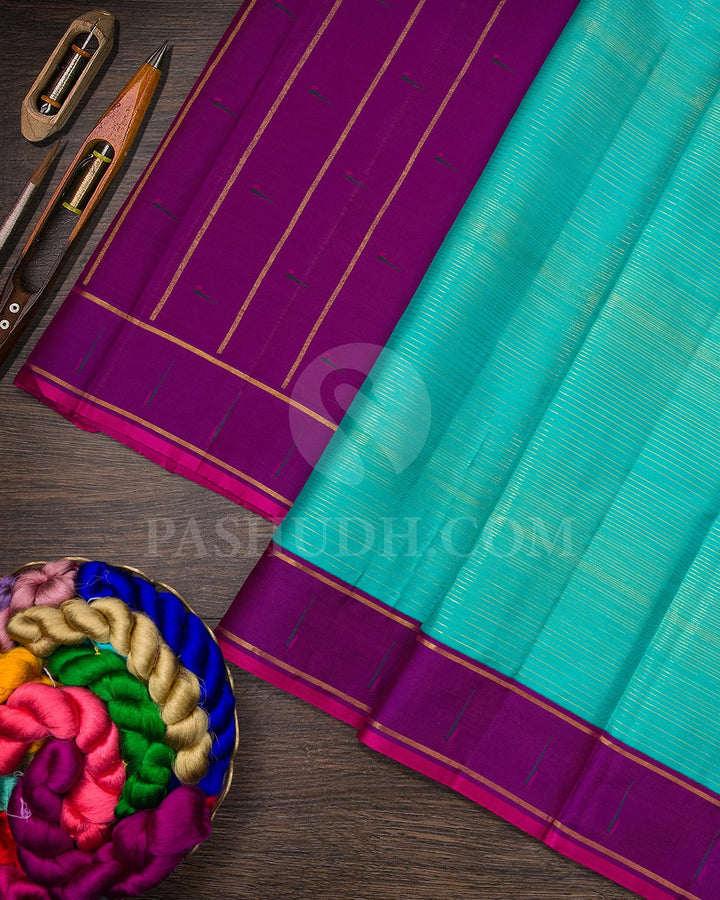 Turquoise Blue With Violet Kanjivaram Silk Saree-S1629(A)