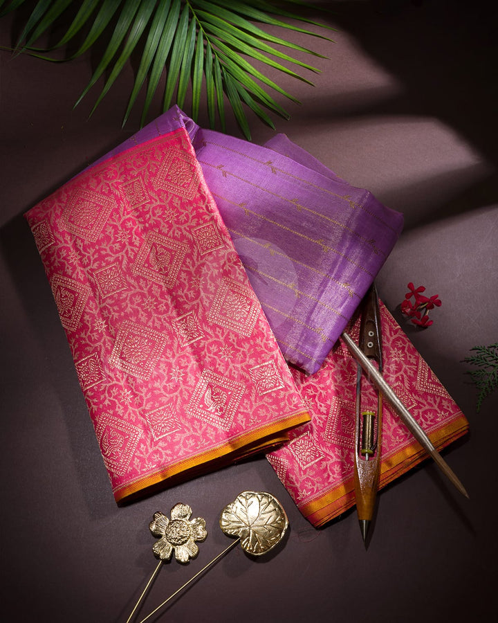 Lavender With Baby Pink Kanjivaram Silk Saree-S1627(A)