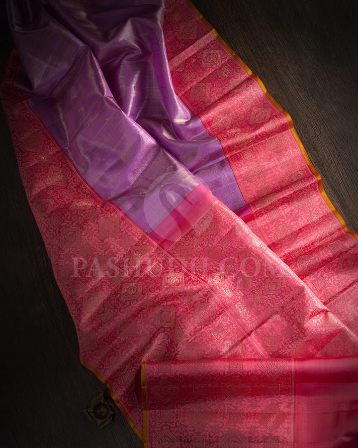 Lavender With Baby Pink Kanjivaram Silk Saree-S1627(A)