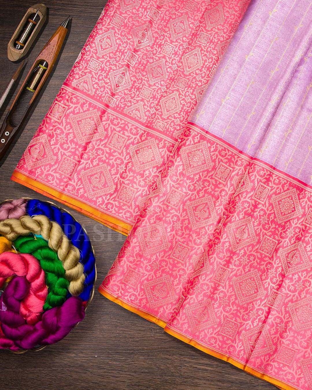 Lavender With Baby Pink Kanjivaram Silk Saree-S1627(A)