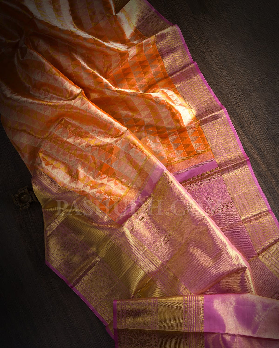Mild Orange With Pastel Lavender Shimmer Tissue Kanjivaram Silk Saree-SP378