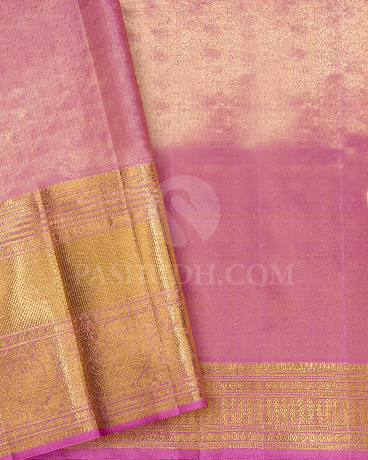 Mild Orange With Pastel Lavender Shimmer Tissue Kanjivaram Silk Saree-SP378