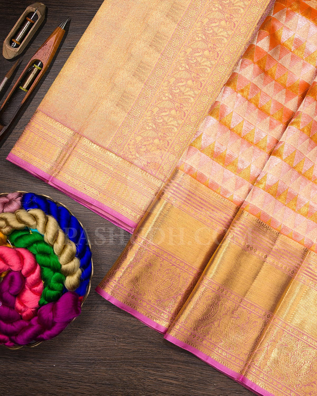 Mild Orange With Pastel Lavender Shimmer Tissue Kanjivaram Silk Saree-SP378