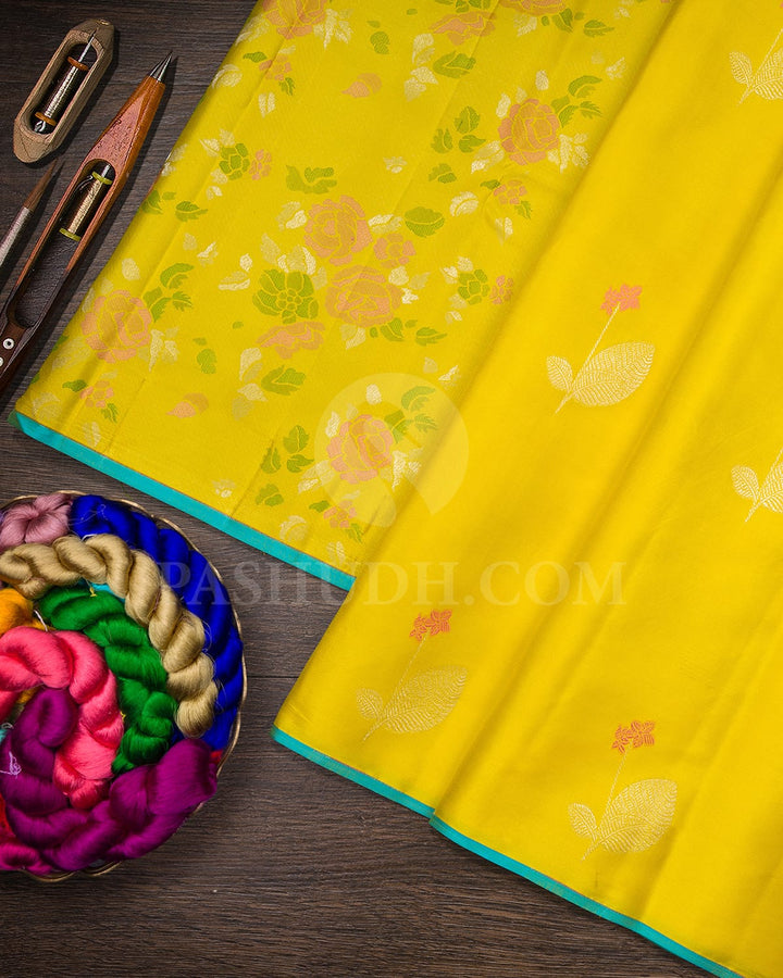 Neon Green And Sky Blue Kanjivaram Silk Saree-DJ415(B)