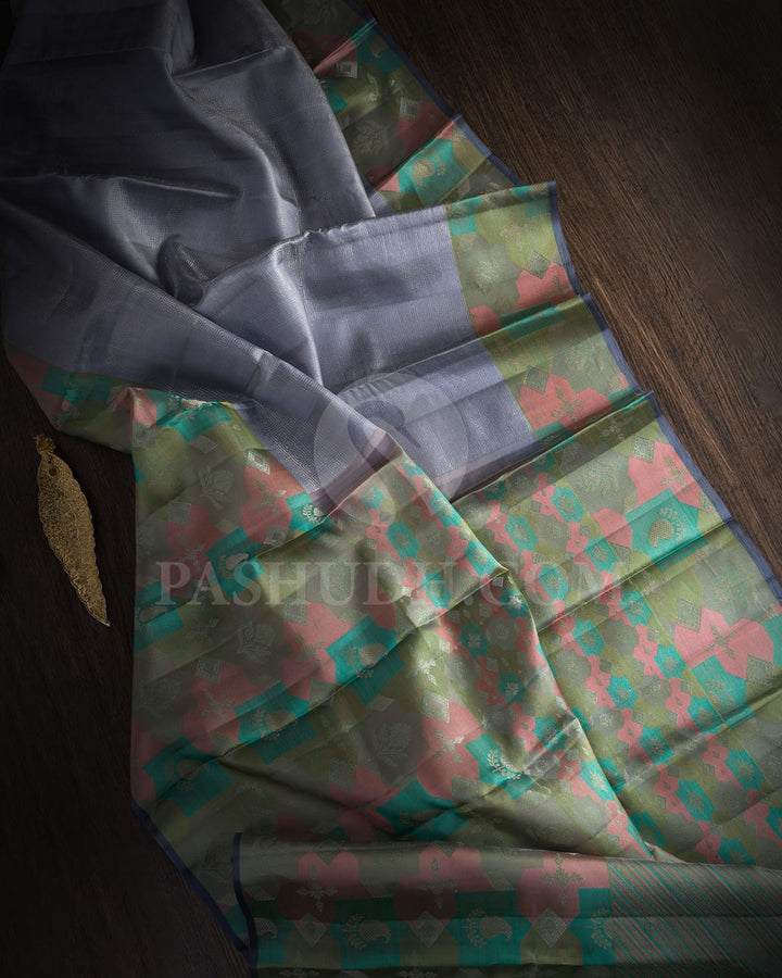Grey With Multihued Kanjivaram Silk Saree-DJ424(B)