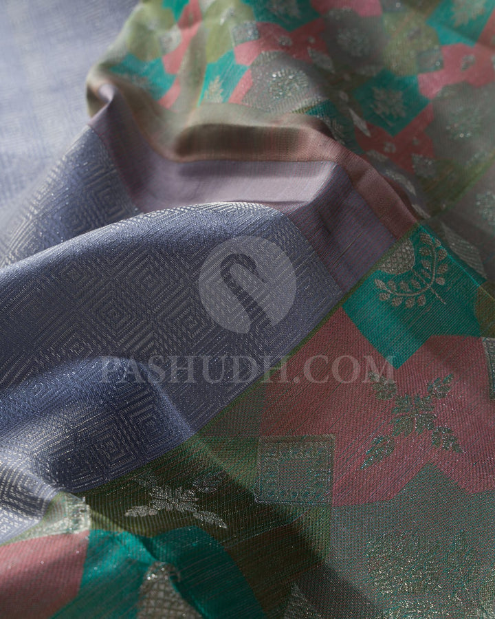 Grey With Multihued Kanjivaram Silk Saree-DJ424(B)