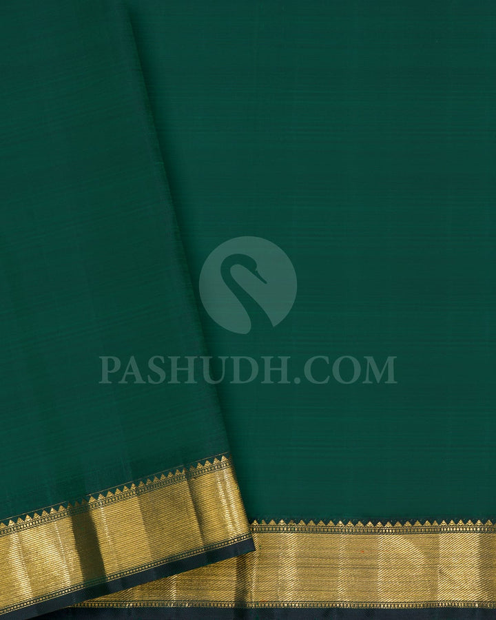 White Beige With Bottle Green Bridal Kanjivaram Silk Saree-S1624(A)