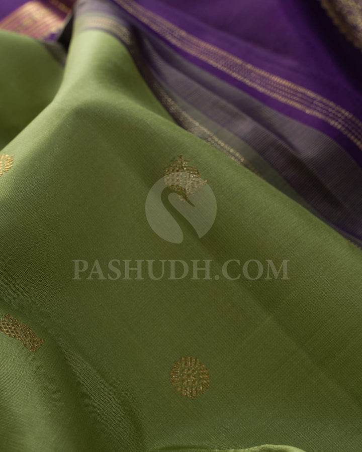 Light Green With Purple Pure Zari Kanjivaram Silk Saree-SP374