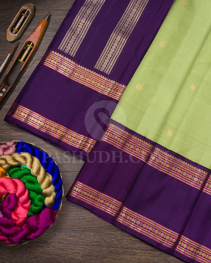 Light Green With Purple Pure Zari Kanjivaram Silk Saree-SP374