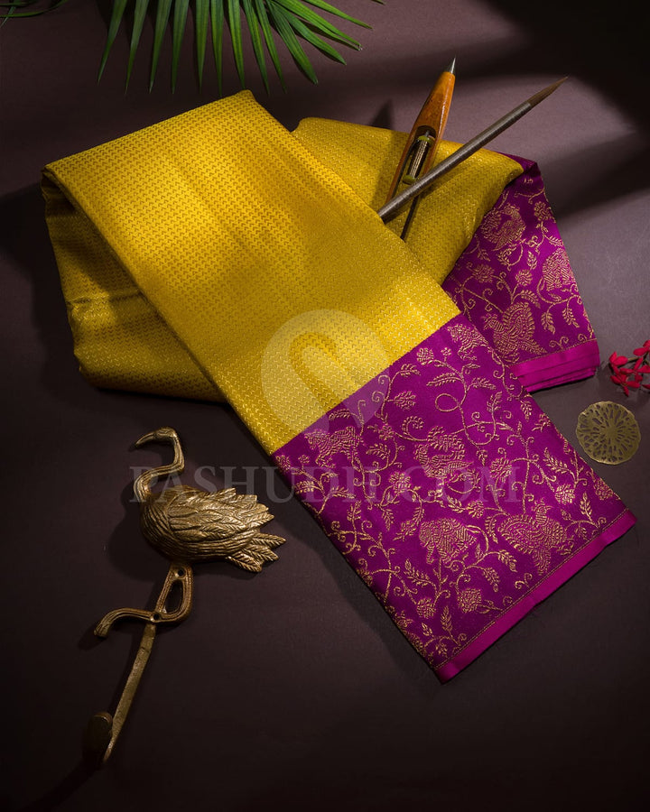 Yellow With Purple Kanjivaram Silk Saree-S1631(A)