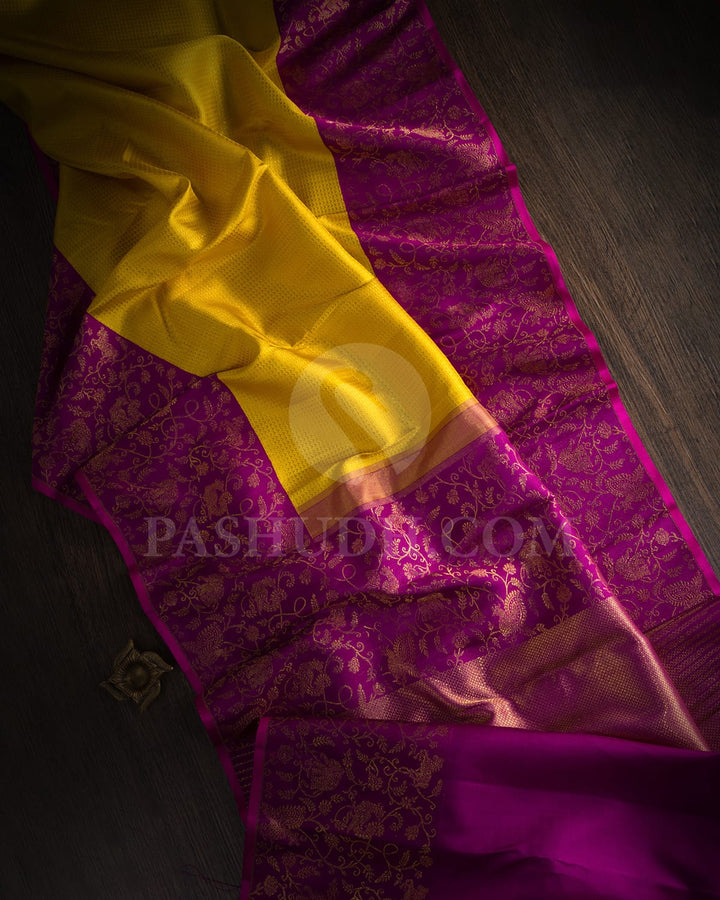 Yellow With Purple Kanjivaram Silk Saree-S1631(A)