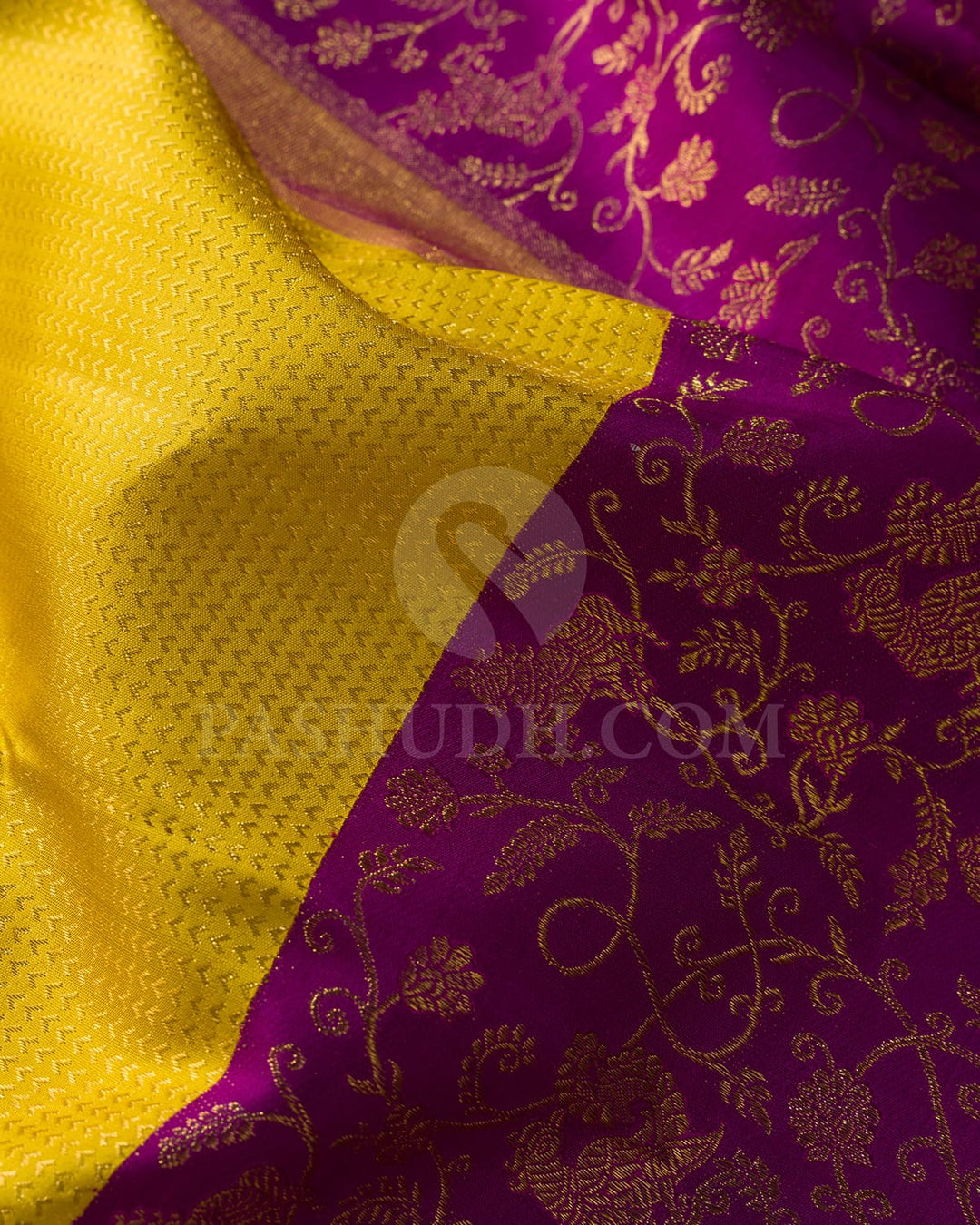 Yellow With Purple Kanjivaram Silk Saree-S1631(A)