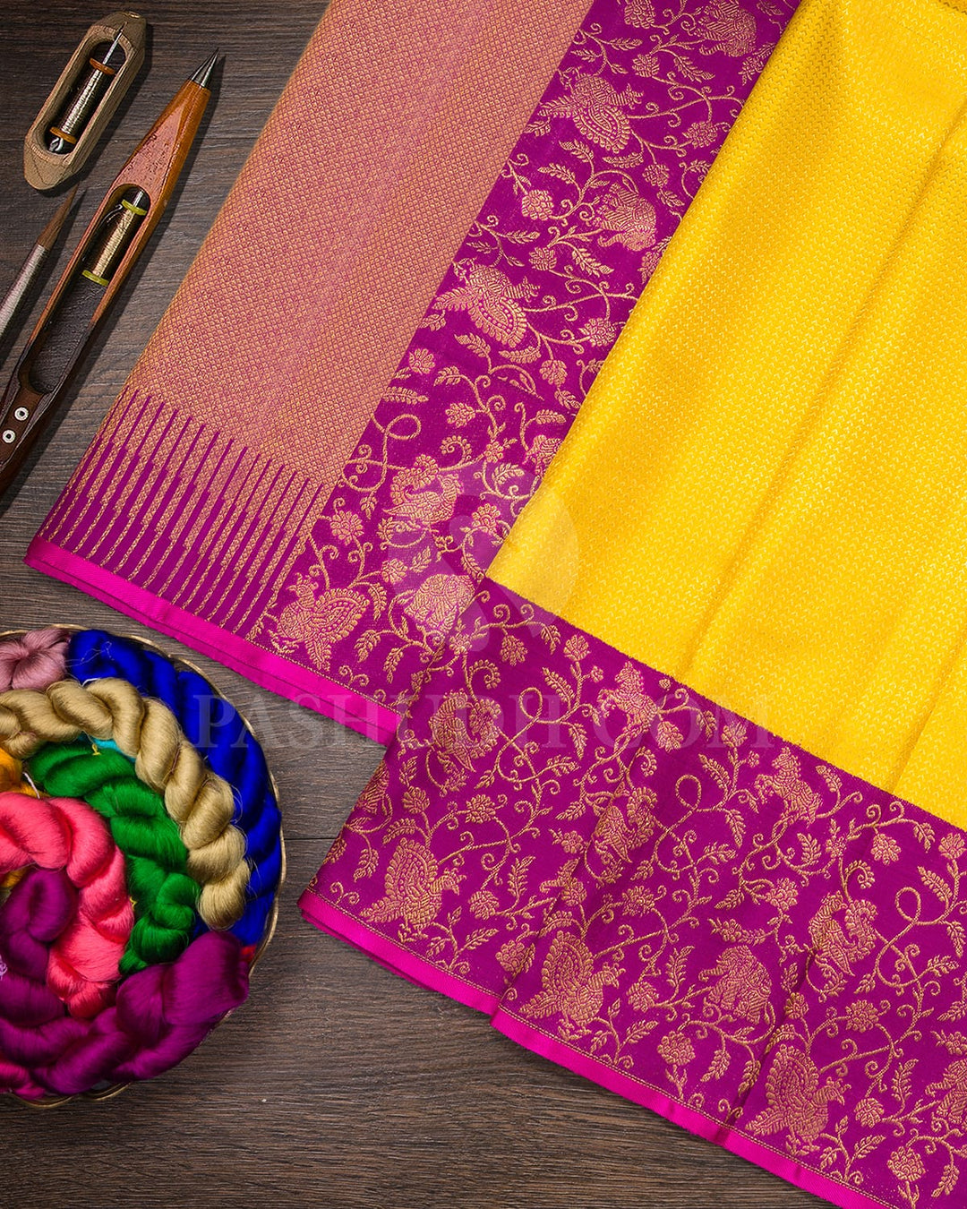 Yellow With Purple Kanjivaram Silk Saree-S1631(A)