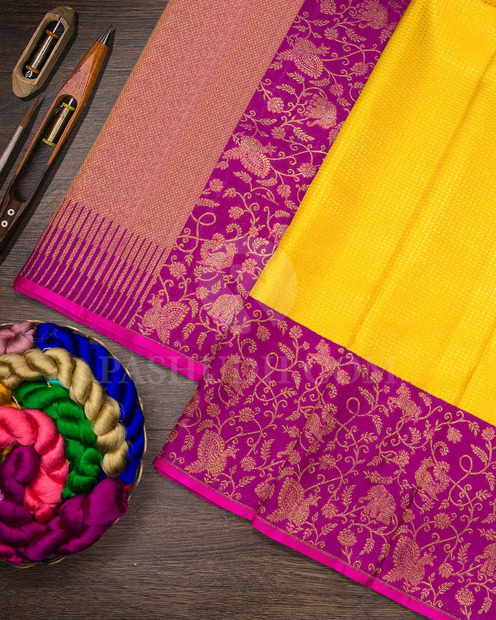 Yellow With Purple Kanjivaram Silk Saree-S1631(A)
