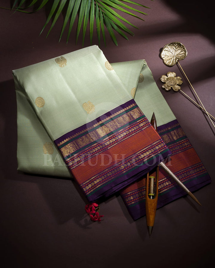 Pista Green With Purple Pure Zari Kanjivaram Silk Saree-SP372