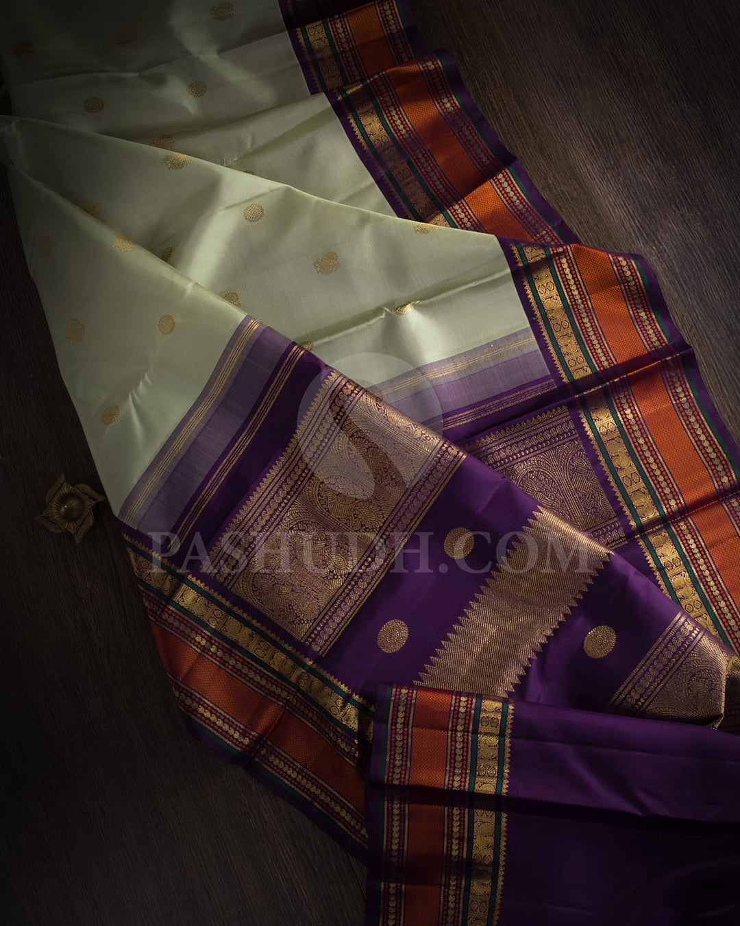 Pista Green With Purple Pure Zari Kanjivaram Silk Saree-SP372