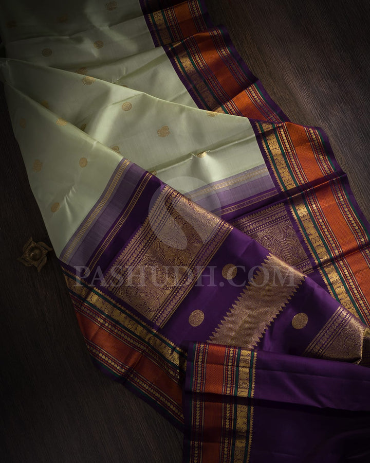 Pista Green With Purple Pure Zari Kanjivaram Silk Saree-SP372