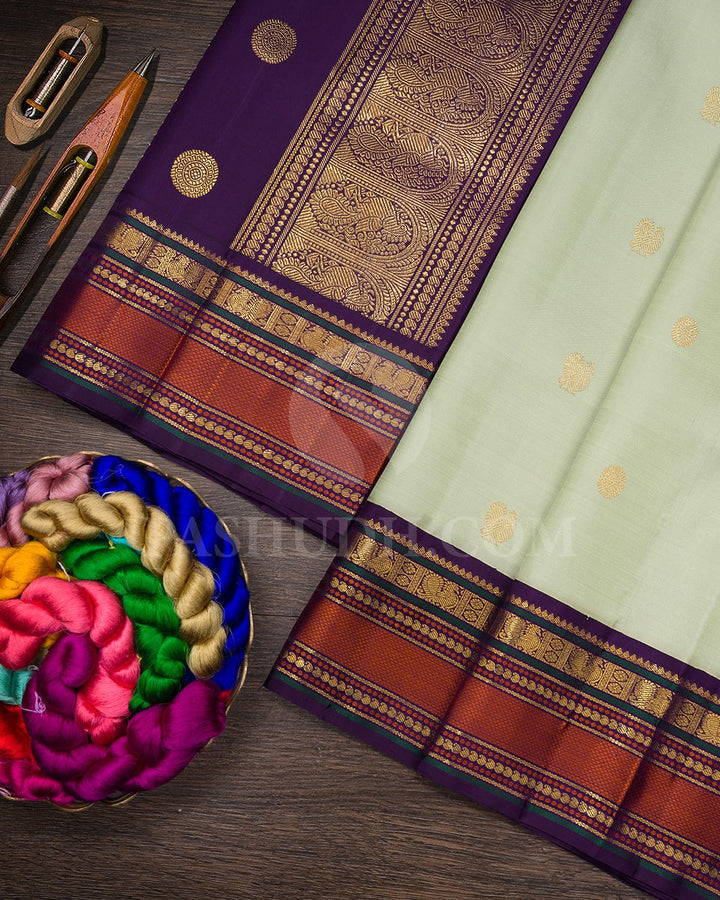 Pista Green With Purple Pure Zari Kanjivaram Silk Saree-SP372