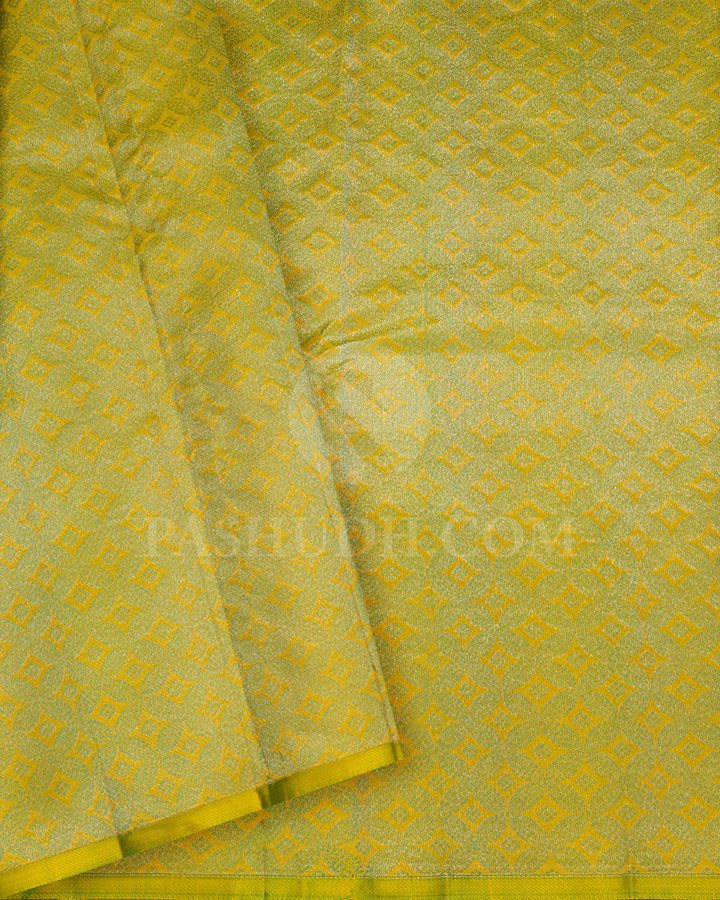 Turquoise With Golden Yellow Kanjivaram Silk Saree-DJ422(A)