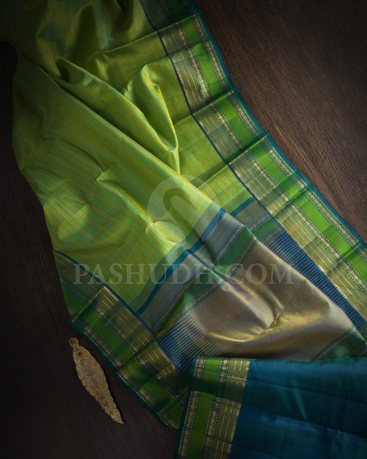Green-Blue And Denim Blue Kanjivaram Silk Saree-DJ381(D)