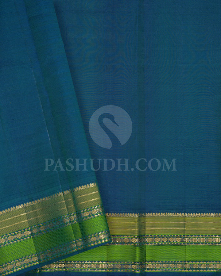 Green-Blue And Denim Blue Kanjivaram Silk Saree-DJ381(D)