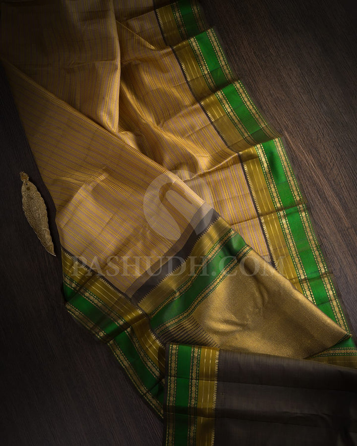 Beige With Brown Kanjivaram Silk Saree-DJ381(E)