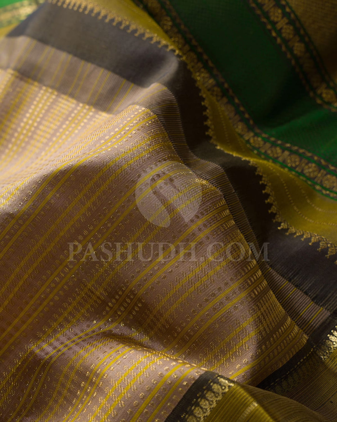 Beige With Brown Kanjivaram Silk Saree-DJ381(E)