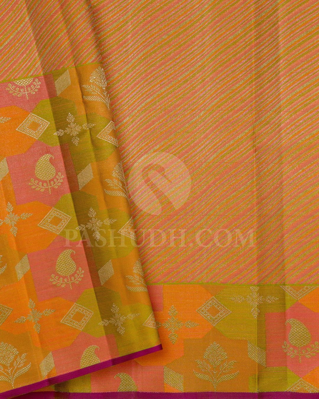 Yellow With Multicolor Kanjivaram Silk Saree-DJ424(A)
