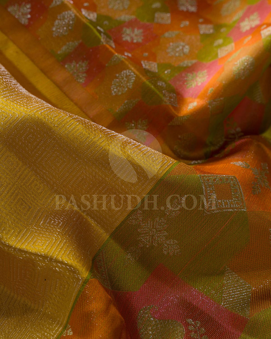 Yellow With Multicolor Kanjivaram Silk Saree-DJ424(A)