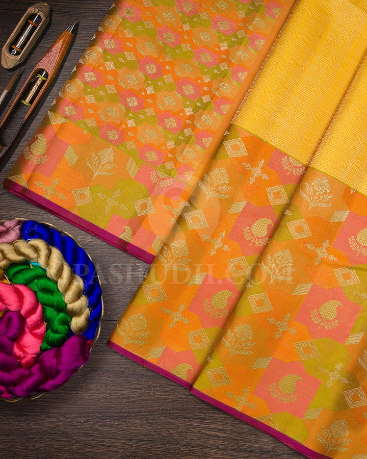 Yellow With Multicolor Kanjivaram Silk Saree-DJ424(A)