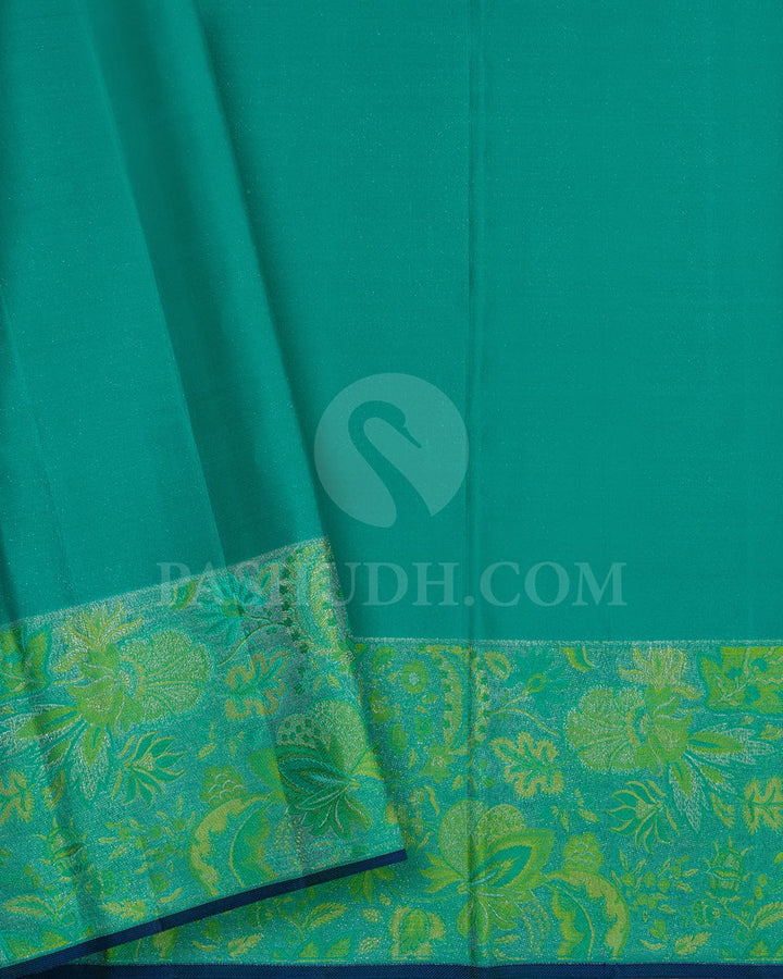 Sage Green With Turquoise Blue Kanjivaram Silk Saree-DJ416(A)