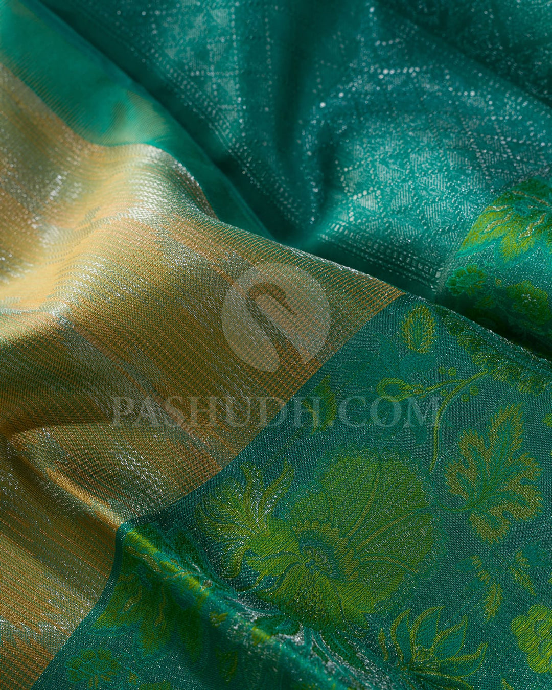 Sage Green With Turquoise Blue Kanjivaram Silk Saree-DJ416(A)