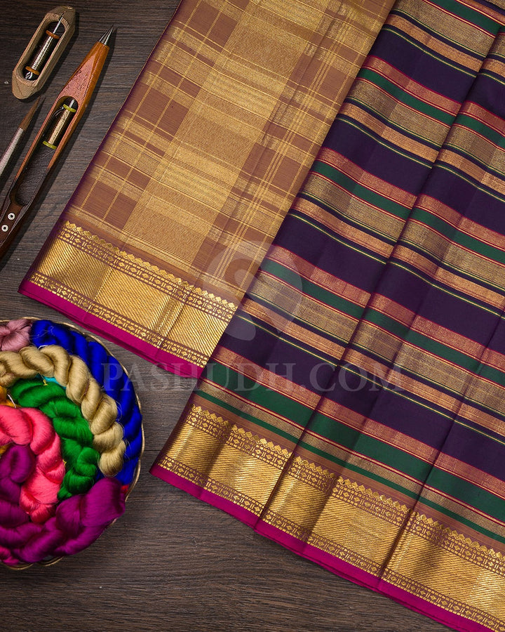 Royal Purple And Brown Kanjivaram Silk Saree-S1152(B)