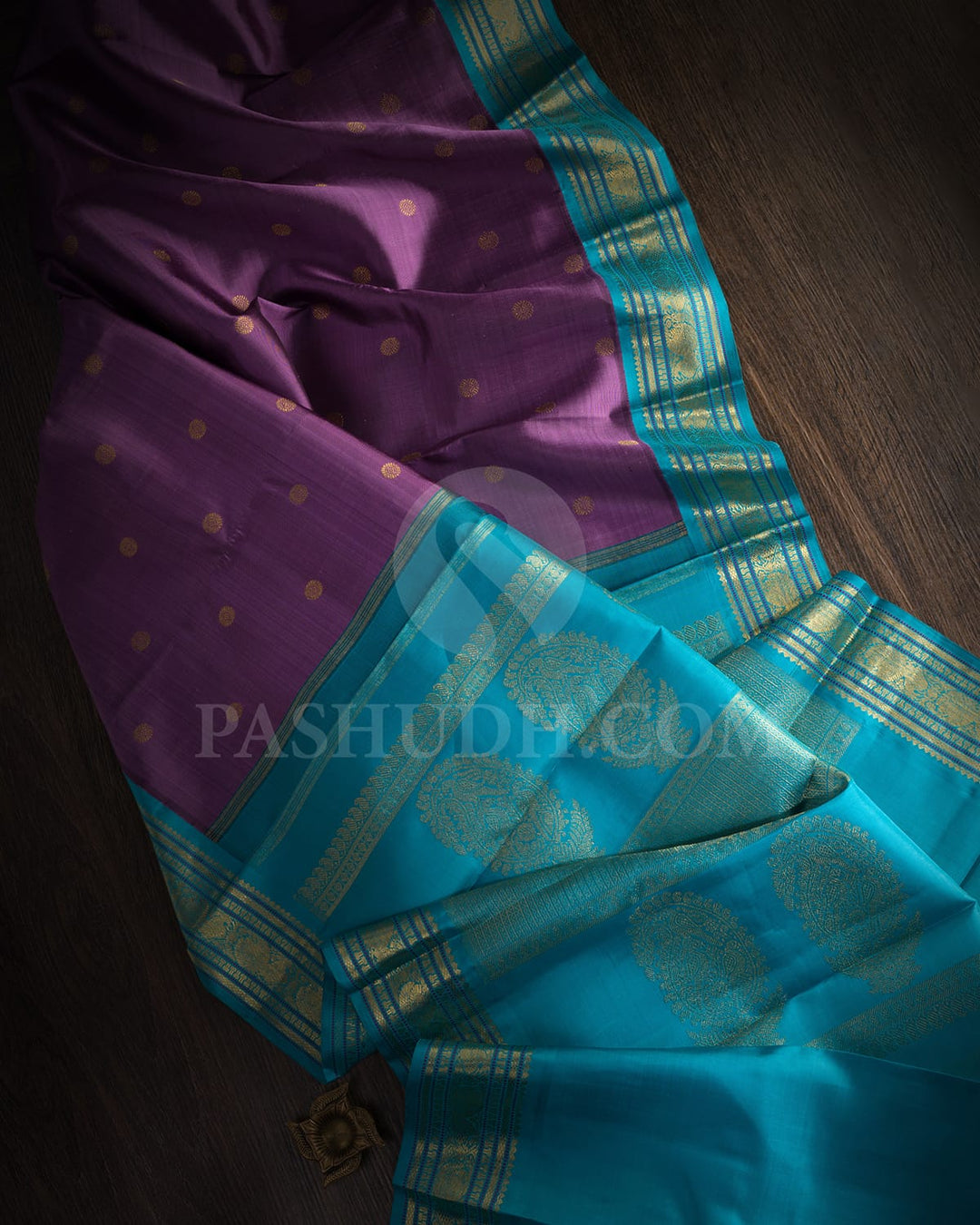 Lavender With Turquoise Blue Pure Zari Kanjivaram Silk Saree-SP371