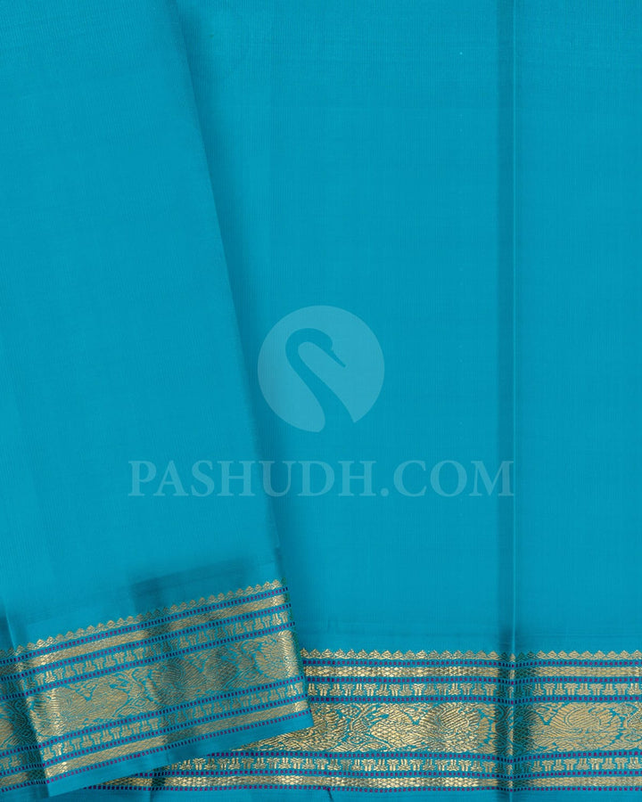 Lavender With Turquoise Blue Pure Zari Kanjivaram Silk Saree-SP371