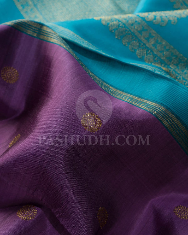 Lavender With Turquoise Blue Pure Zari Kanjivaram Silk Saree-SP371