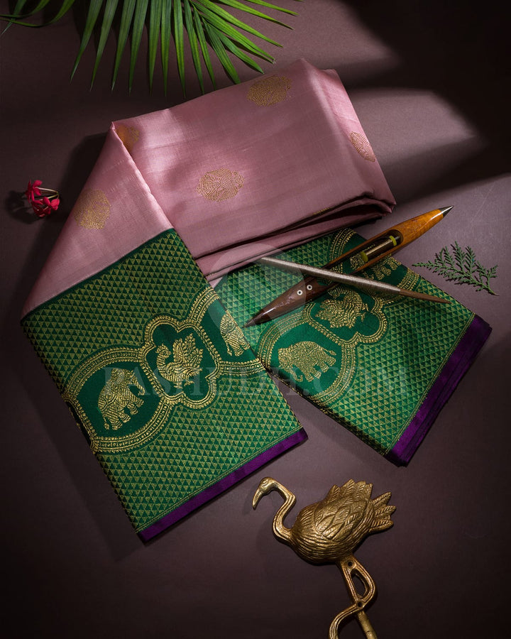 Baby Pink With Dark Green Kanjivaram Silk Saree-S1585(C)